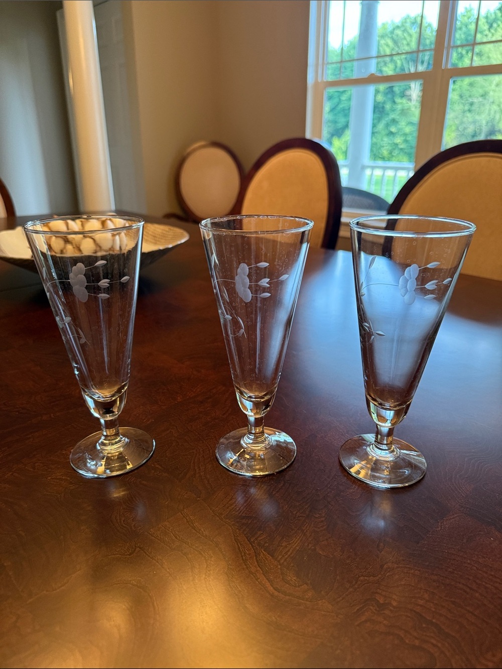 Princess House Etched Floral Clear Crystal Flutes (Set of 3)